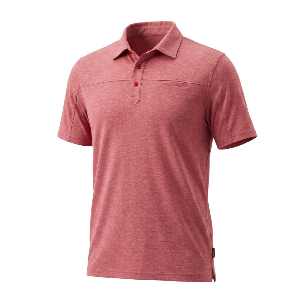 Simms Mens Short Sleeve Performance Polo Shirt Coral Red Heather 35520 Size L